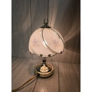 Vintage Floral 3 Way Touch Lamp Blue Floral Glass Panel Brass Base Heritage Read